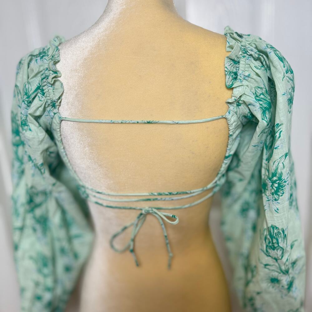 Sabo Zoe Tulip Puff Sleeve Backless Tie Back Crop Top - Size XL - Picture 7 of 10